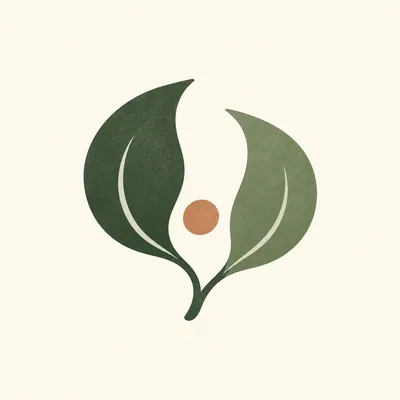 Sage’s symbol: two leaves and a warm terracotta dot